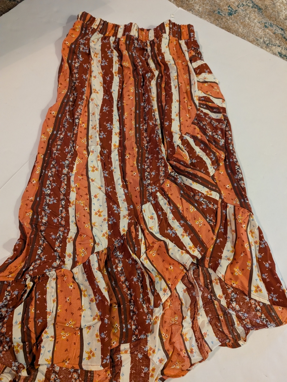 No Boundaries Striped Floral Maxi Skirt in Rust, Orange & Cream XS(1)